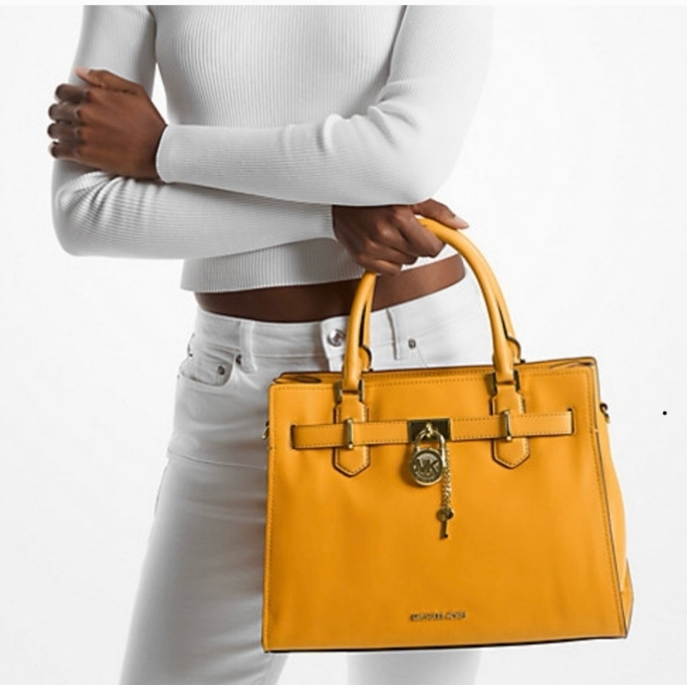 Michael kors Hamilton Medium Leather Satchel Goldenrod NEW Sealed